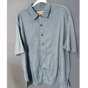 Paradise Blue Men's Blue Short Sleeve Button Down Hawaiian Shirt Size Large